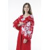 Boho Style Ukrainian Embroidered Dress "Boho Birds Plus" white on red 